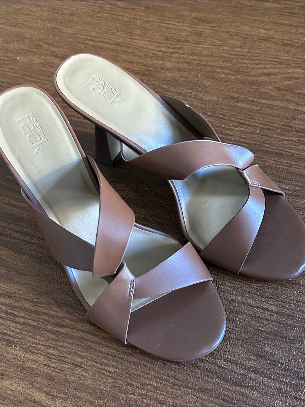 Nordstrom Rack Brown Leather Crossover Block Heel Mules
